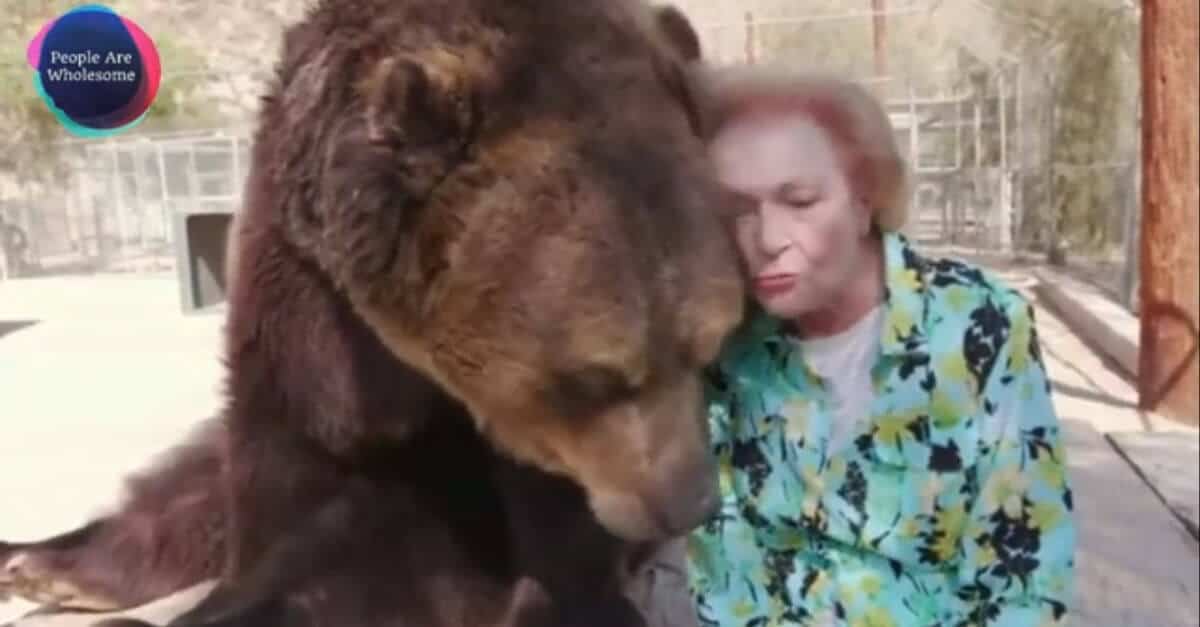 A 99 anni, Betty White mette da parte ogni paura per baciare un gigantesco orso grizzly