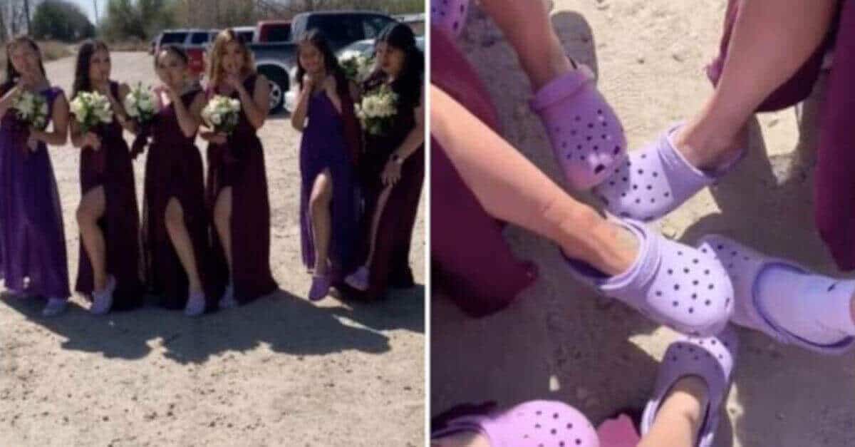 Questa è la reazione di una sposa quando vede che le sue damigelle hanno sostituito i tacchi con le Crocs