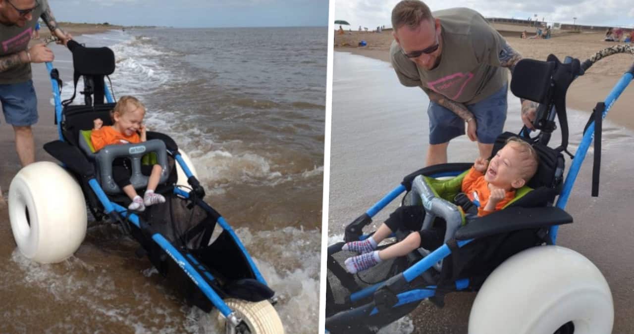 Bimbo di 2 anni con paralisi celebrale va al mare per la prima volta nella sua vita. La reazione è commovente