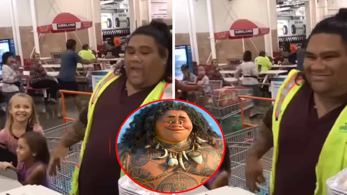 Il cassiere molto simile a Maui di Moana fa un gesto carino con le bimbe e lo imita: “La Disney deve assumerlo”