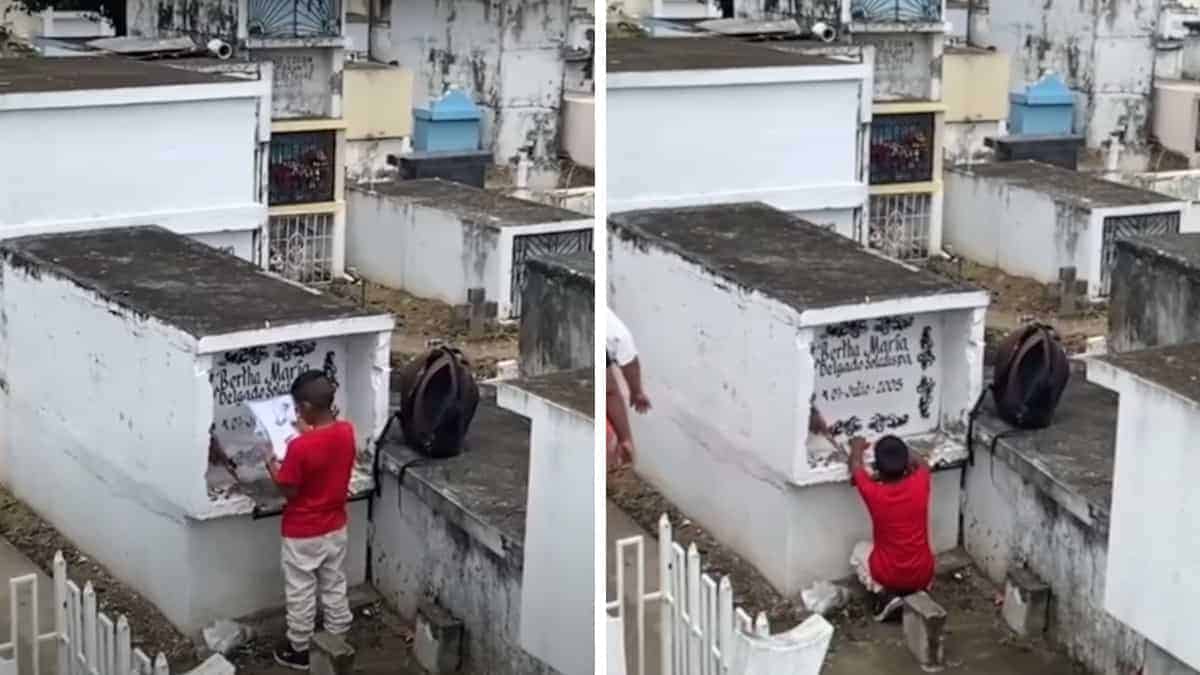 Il ragazzo visita la tomba della madre per mostrare i suoi voti scolastici (Video)