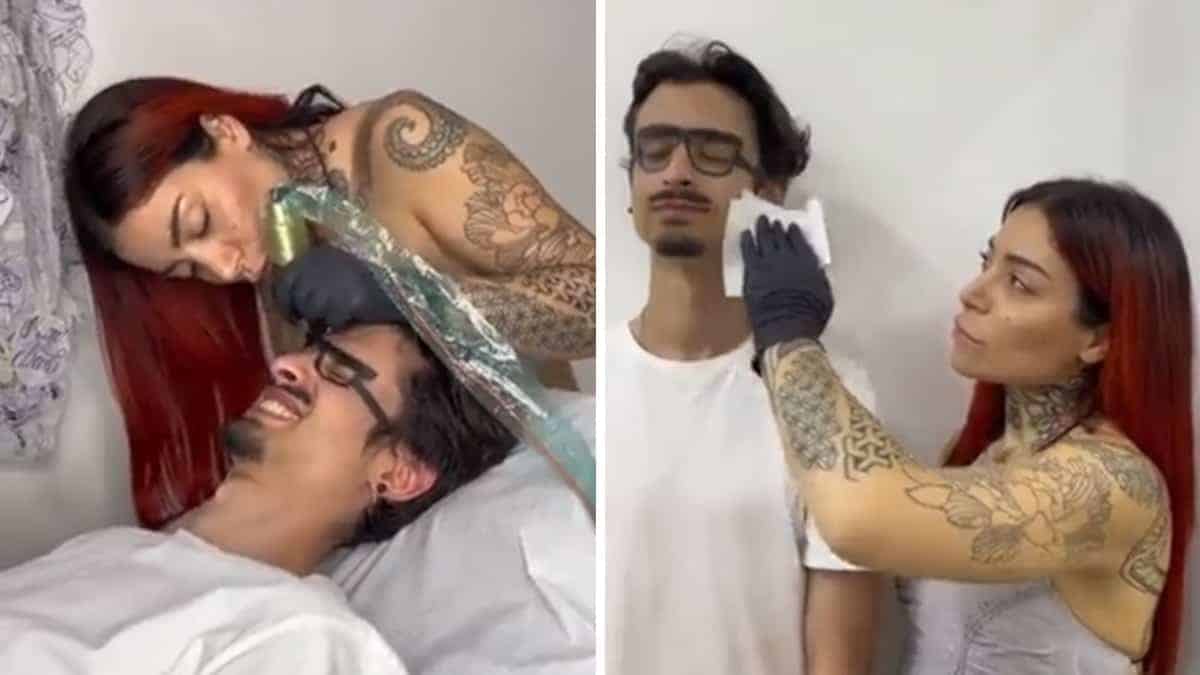 Uomo si tatua gli occhiali sul viso per non perderli più