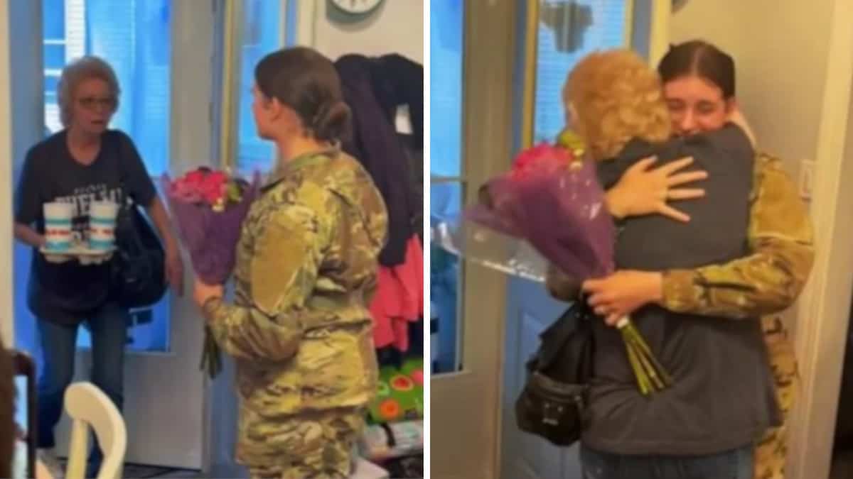 La nonna abbandona tutto sul posto quando la nipote, in servizio militare, la sorprende facendo ritorno a casa