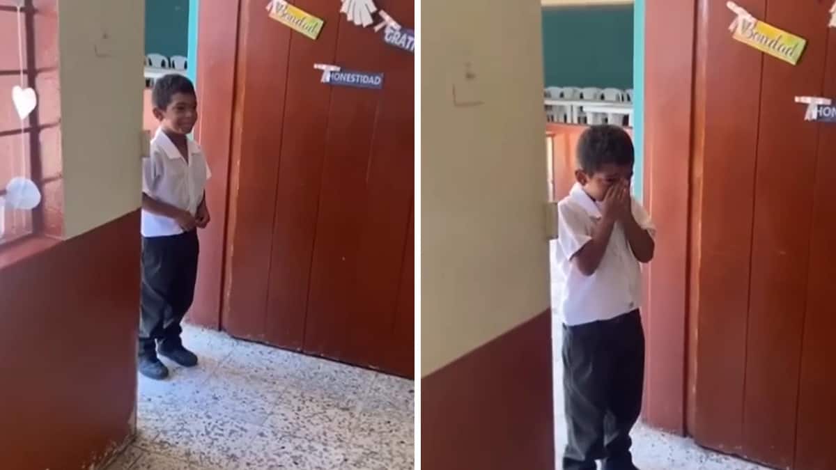 Un bambino di 8 anni scopre una sorpresa pianificata dal suo insegnante e scoppia in lacrime aprendo la porta della classe