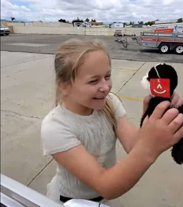 Una bambina era felice di aver ricevuto un peluche, ma scoppiò in lacrime di gioia quando i genitori le regalarono un cucciolo vero.