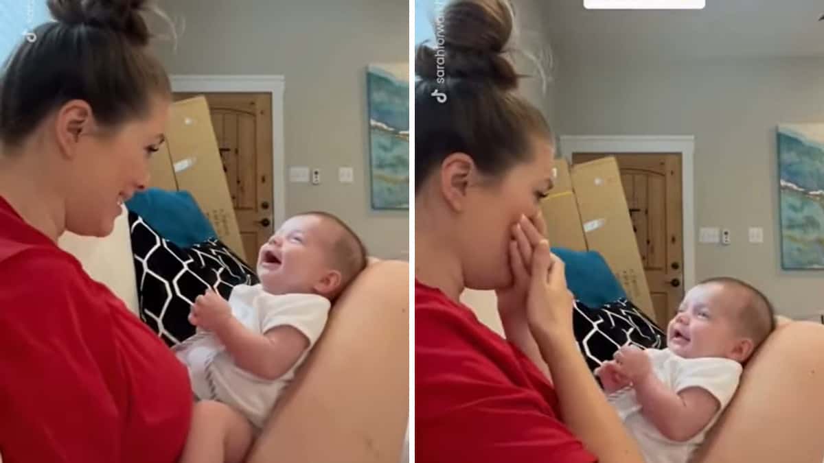 Emozionante prima risata di un bambino catturata in video: la reazione della mamma ti farà sciogliere il cuore