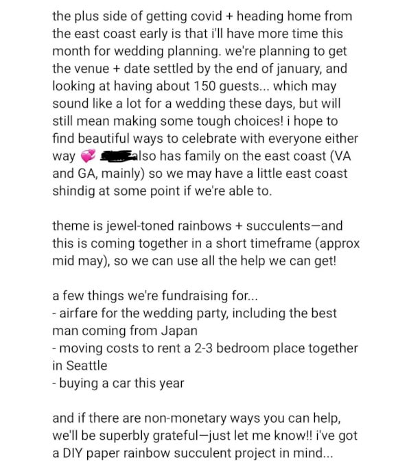 La coppia ha pensato a una raccolta fondi per realizzare il loro matrimonio