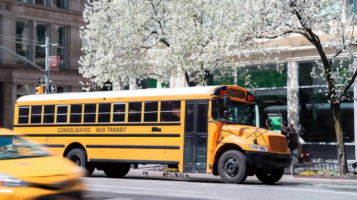 L'autista di scuolabus aiuta un bambino in difficoltà
